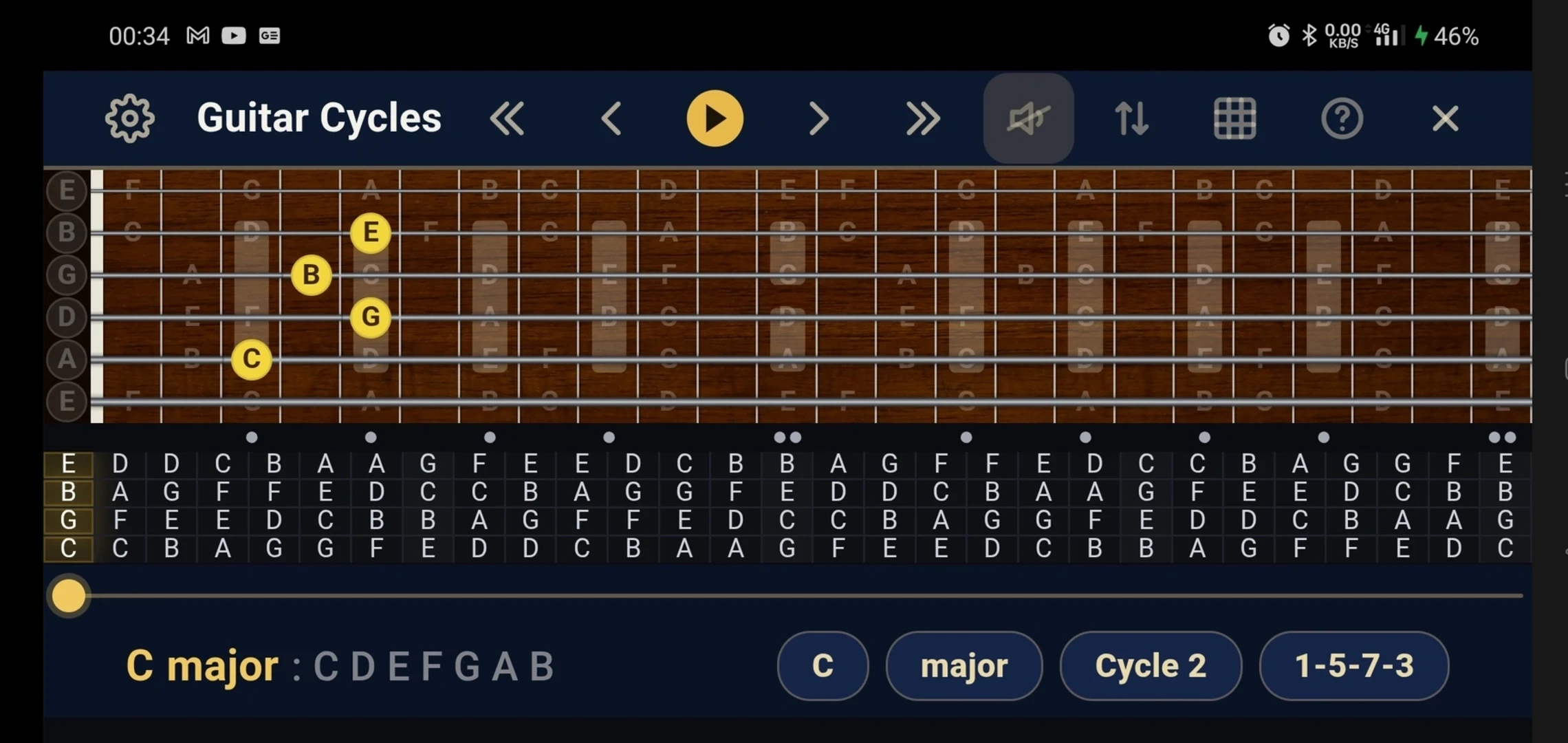 Cycle matrix screen in Guitar Cycles