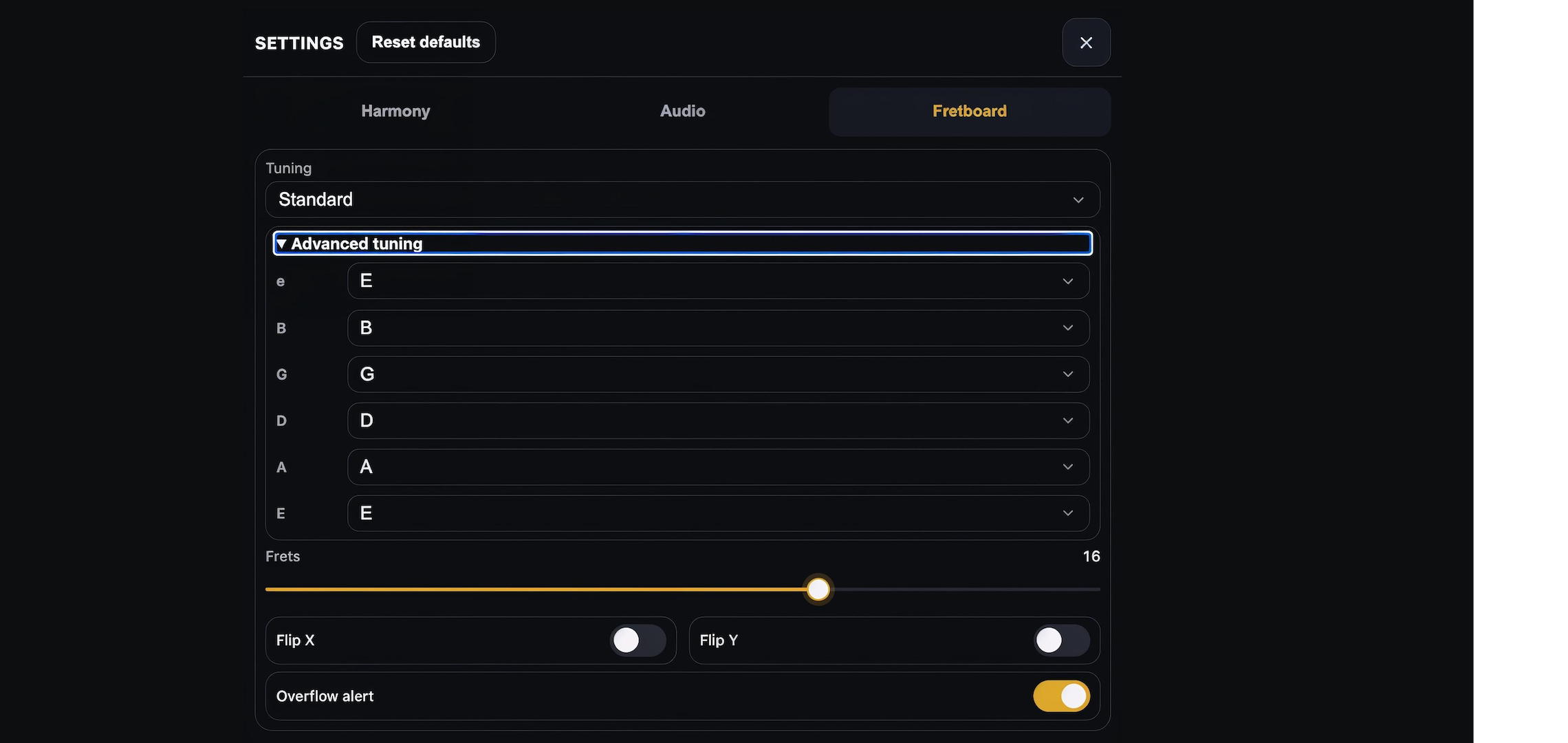 Interactive fretboard screen in Guitar Cycles