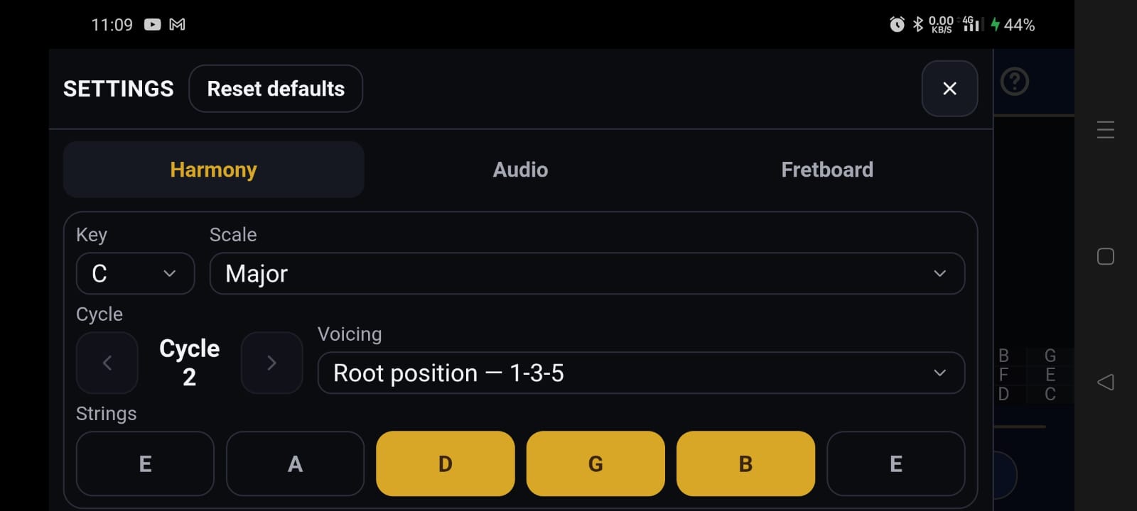 Harmony settings tab